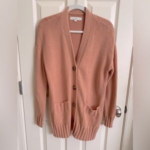 LOFT long cardigan with front pockets. Spring peachy shade. Size-Small